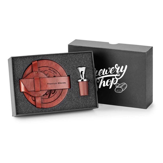 Ensemble Sous-verre (ens. de 4) en cuir et bouchon de bouteille